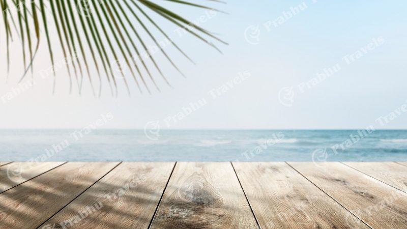 slider Beach Product Backdrop with Wooden Counter